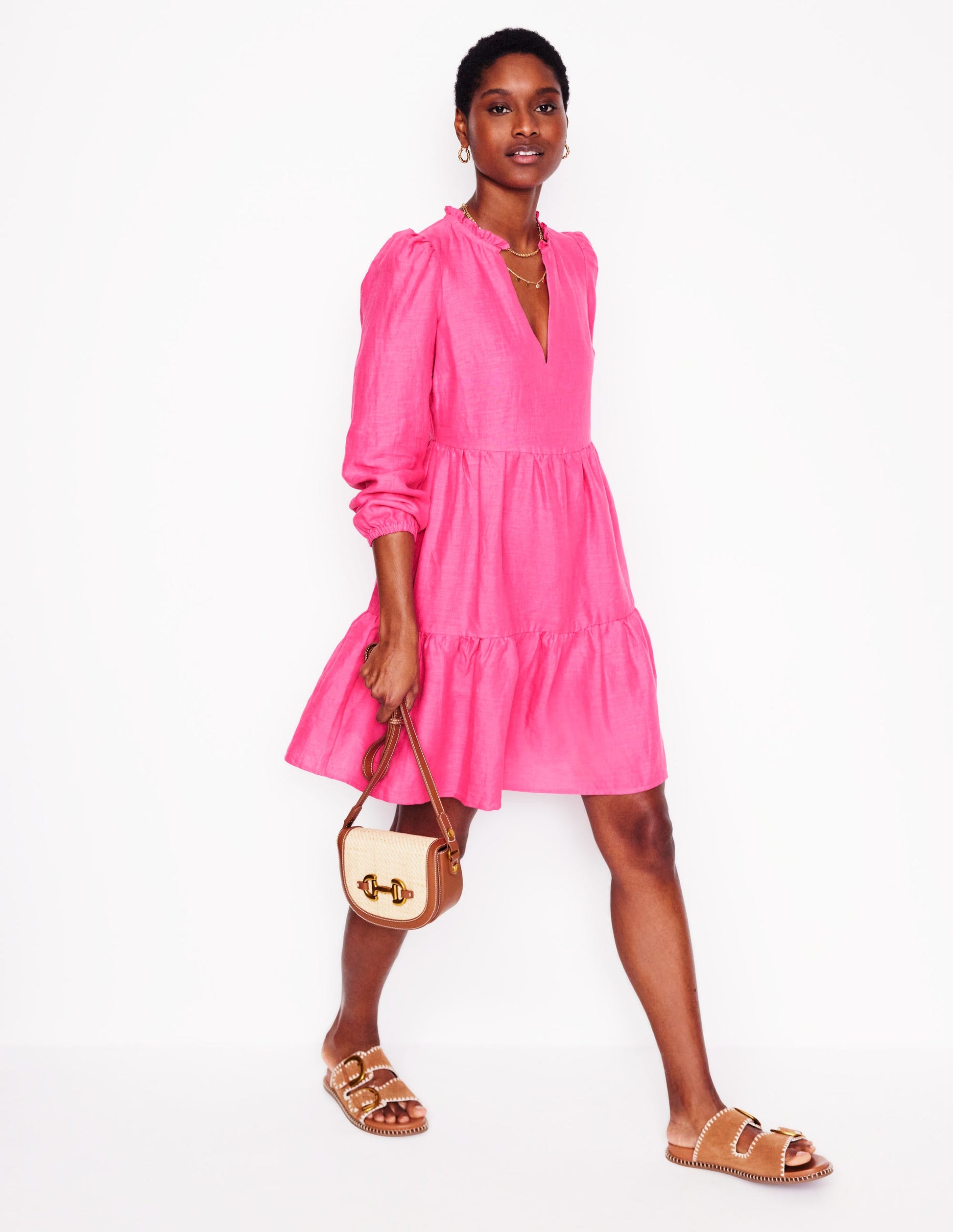 Esme Linen Mini Dress-Pink Peony | Boden Global Esme Linen Mini Dress-Pink Peony | Boden Global