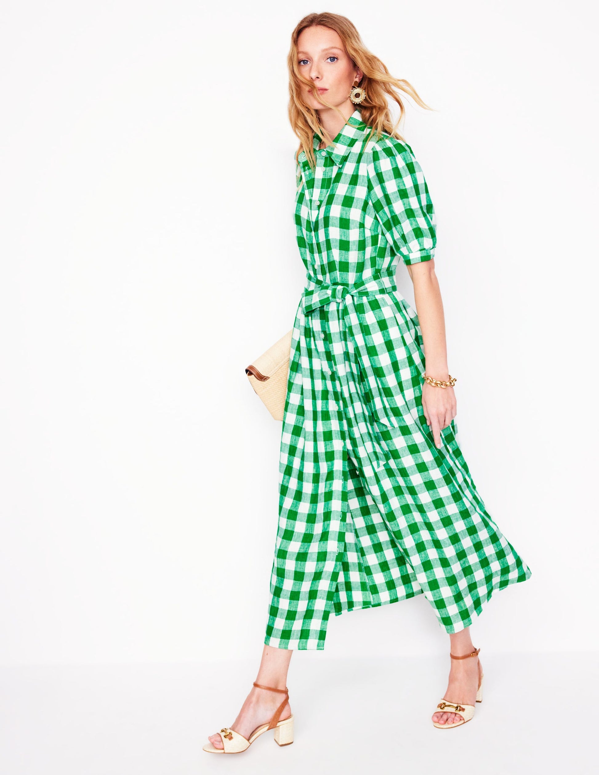 Alexa Linen Maxi Shirt Dress-Rich Emerald Gingham | Boden Global Alexa Linen Maxi Shirt Dress-Rich Emerald Gingham | Boden Global