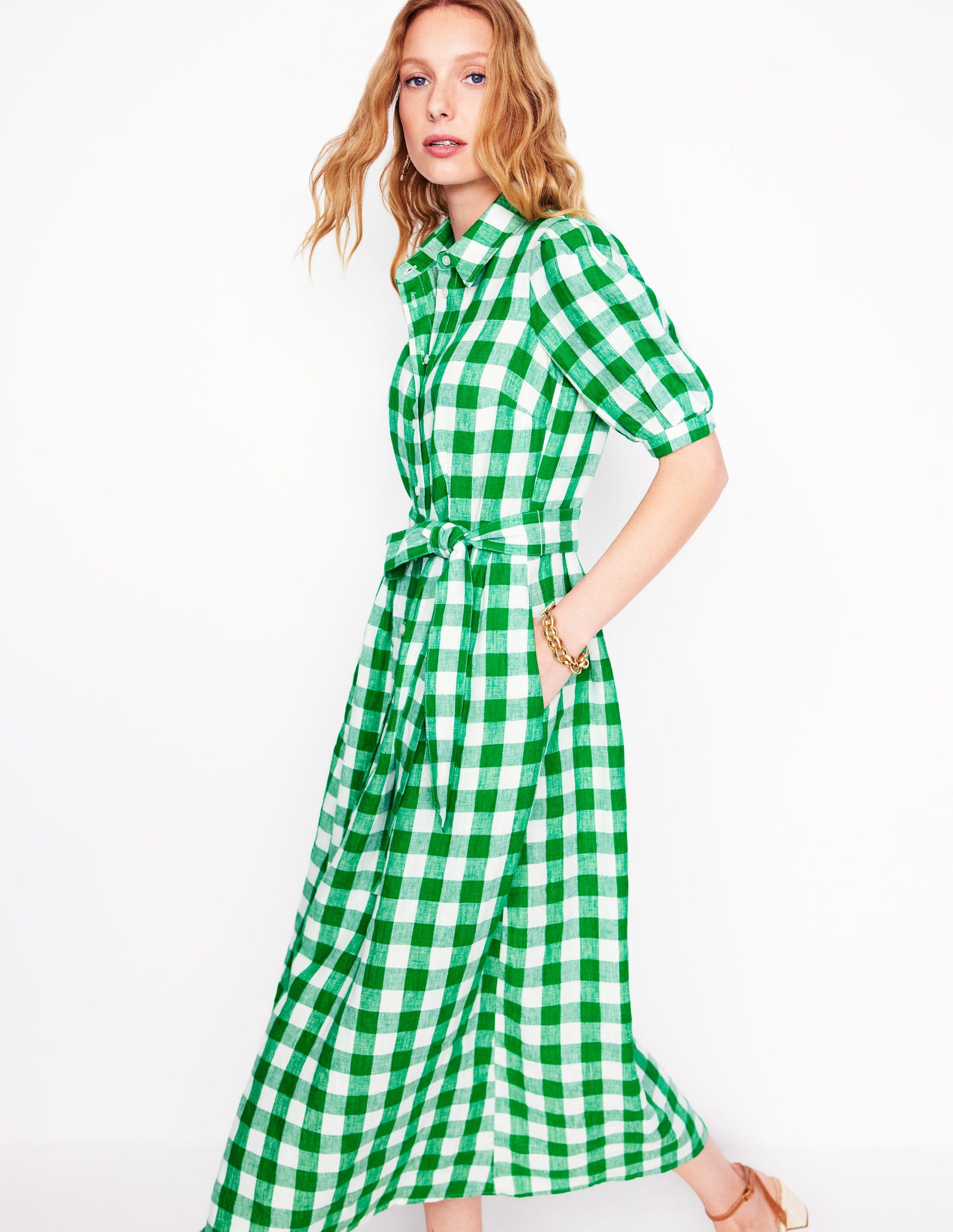 Alexa Linen Maxi Shirt Dress-Rich Emerald Gingham | Boden Global Alexa Linen Maxi Shirt Dress-Rich Emerald Gingham | Boden Global
