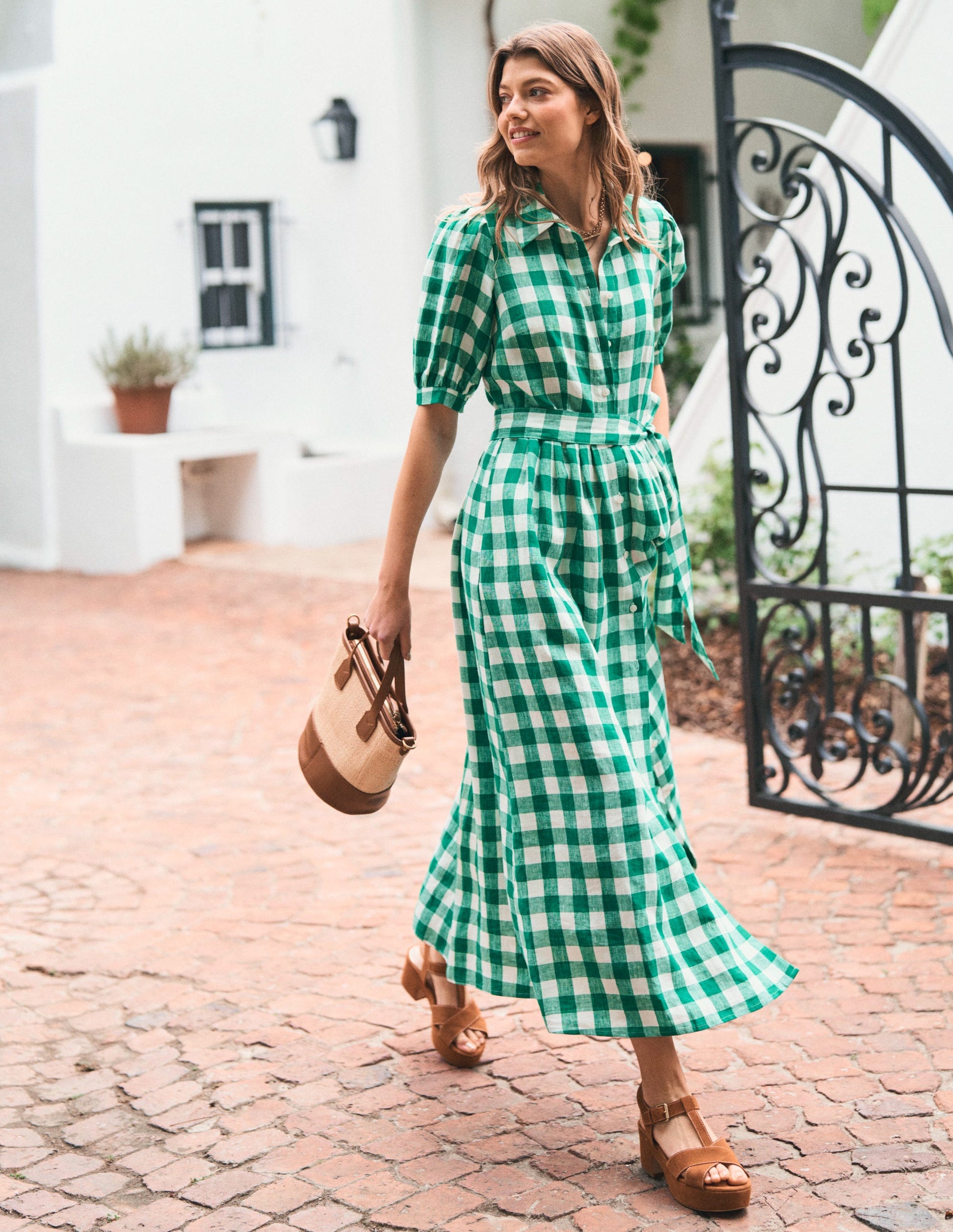 Alexa Linen Maxi Shirt Dress-Rich Emerald Gingham | Boden Global Alexa Linen Maxi Shirt Dress-Rich Emerald Gingham | Boden Global