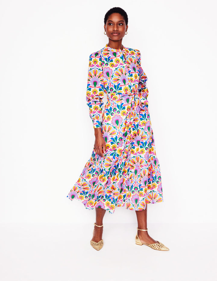 Mia Tiered Shirt Dress-Ivory,  Decorative Dandelion