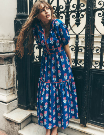 Rhea Embroidered Midi Dress-Gallery Blue, Dahlia Sprig-6