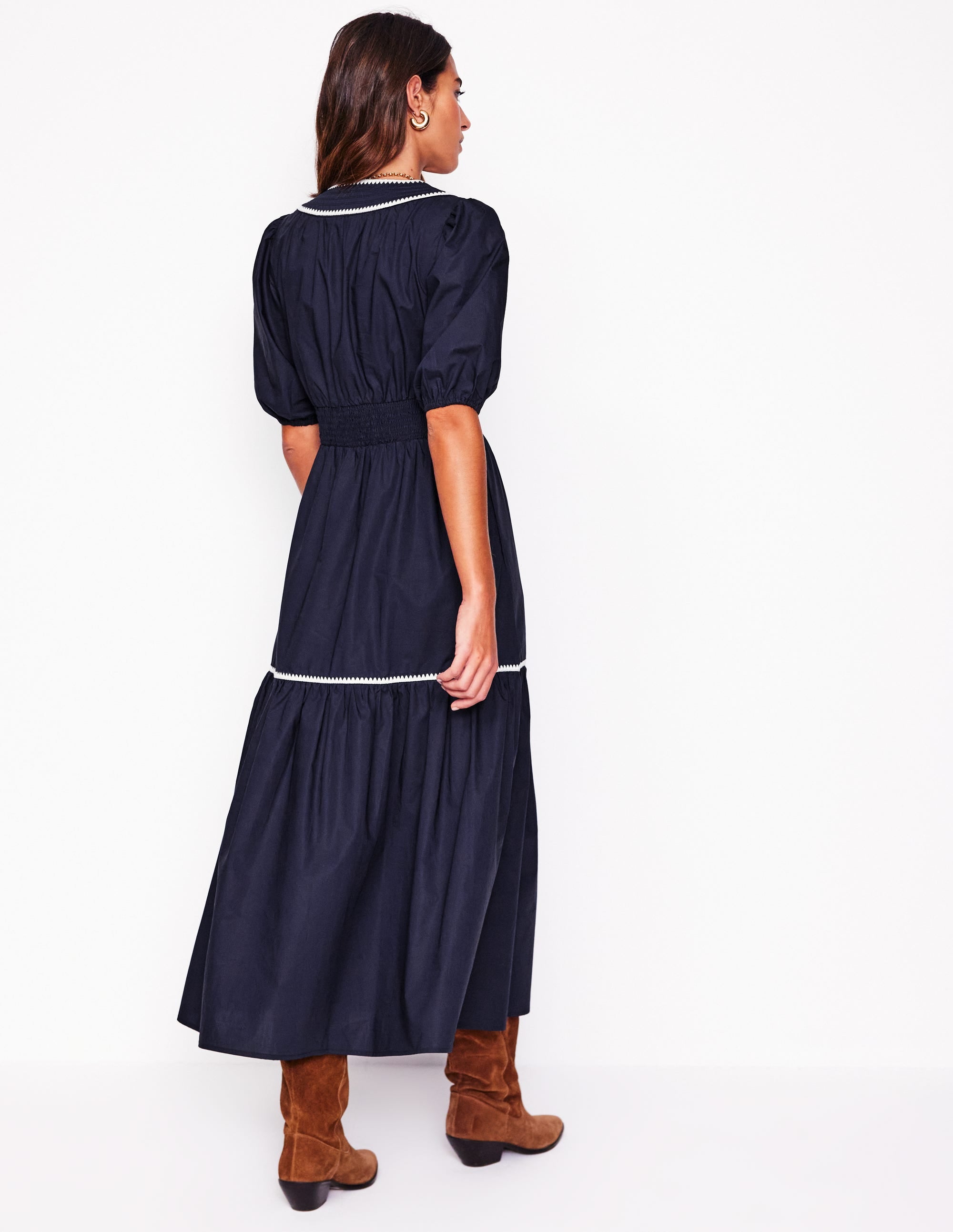 Rhea Embroidered Midi Dress-Navy - Image 4