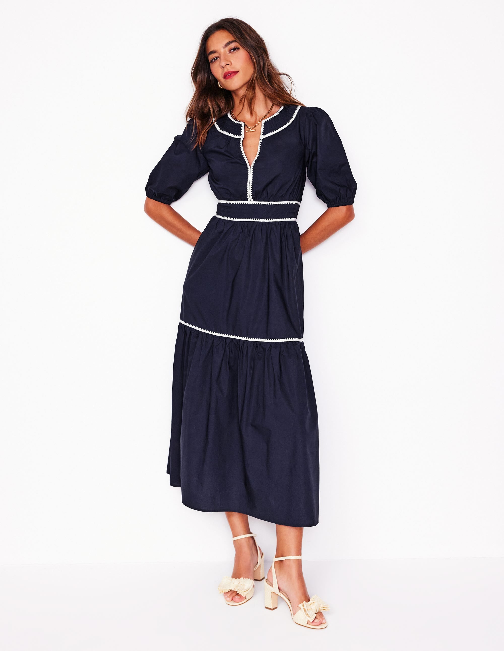 Rhea Embroidered Midi Dress-Navy - Image 7
