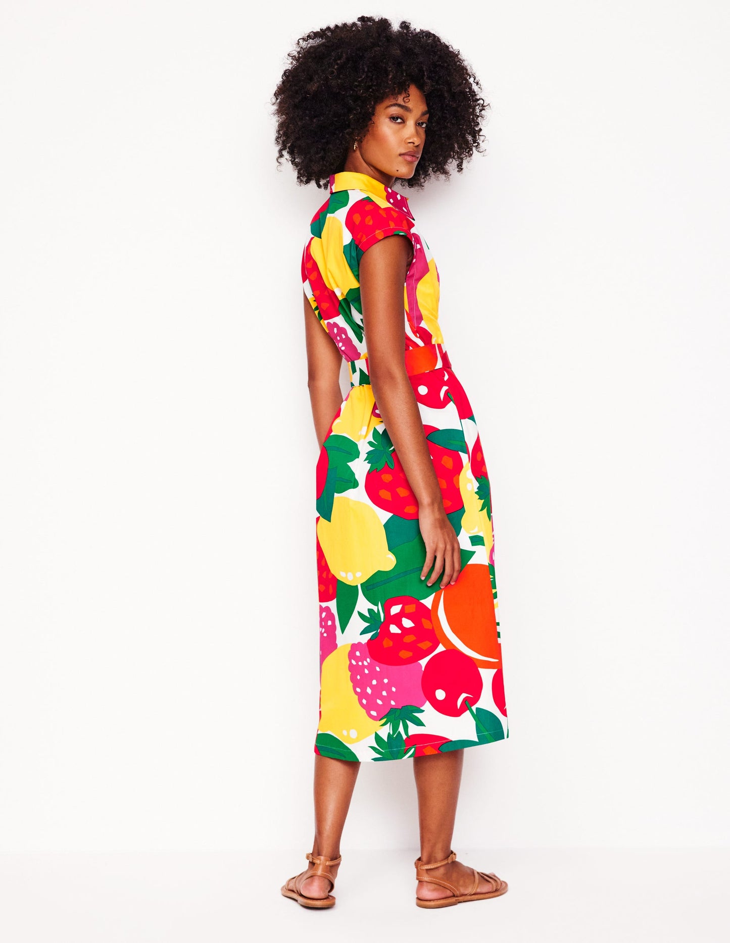 Rachel Cotton Midi Shirt Dress-Multi, Summer Fruits