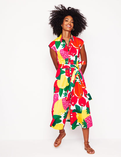 Rachel Cotton Midi Shirt Dress-Multi, Summer Fruits