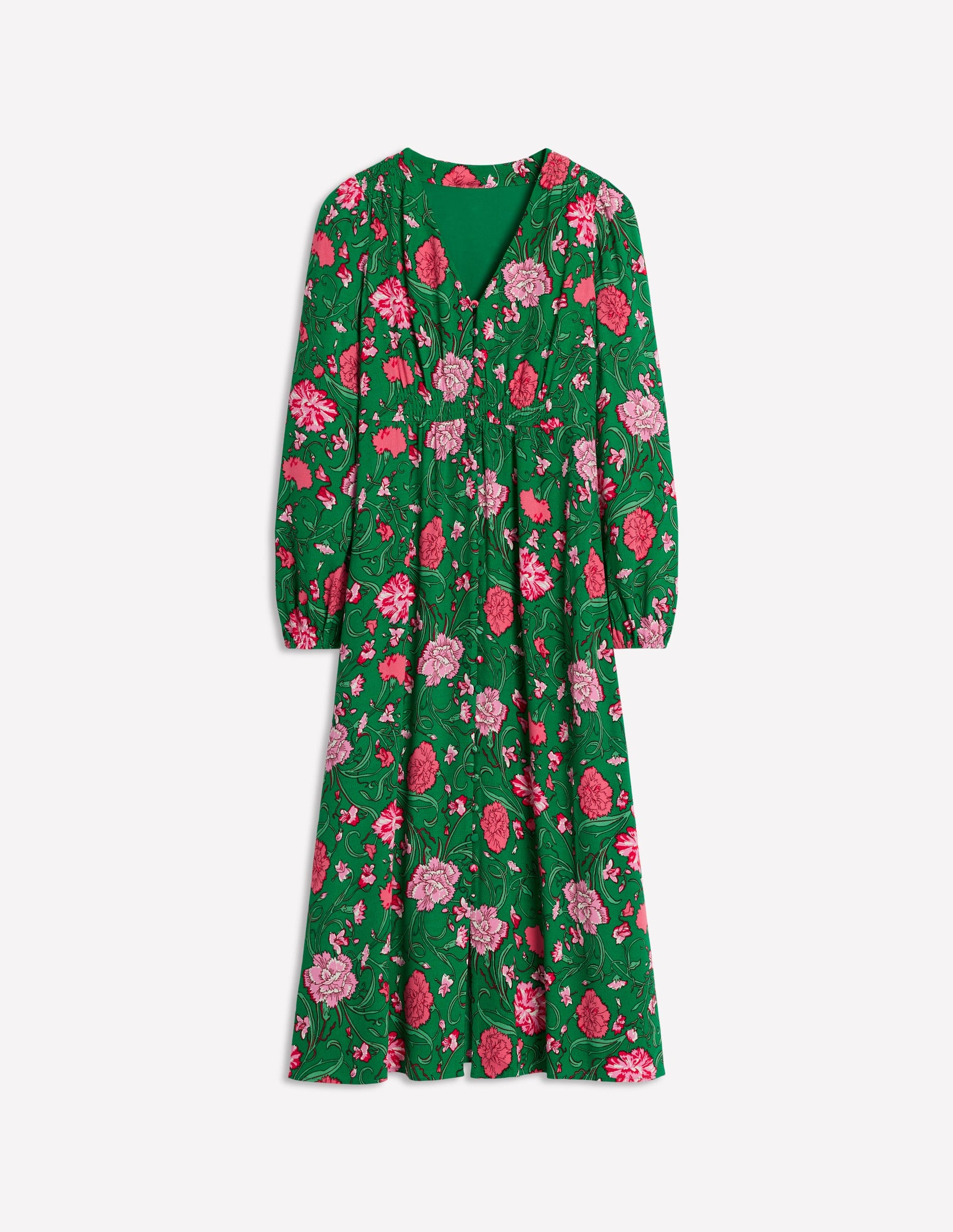 Cynthia Button Tea Dress-Rich Emerald, Carnation Vine-7