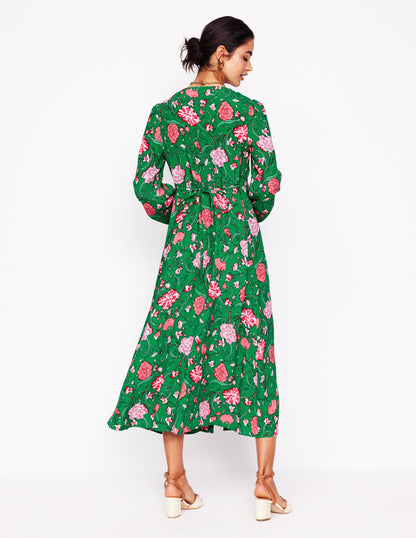 Cynthia Button Tea Dress-Rich Emerald, Carnation Vine-3