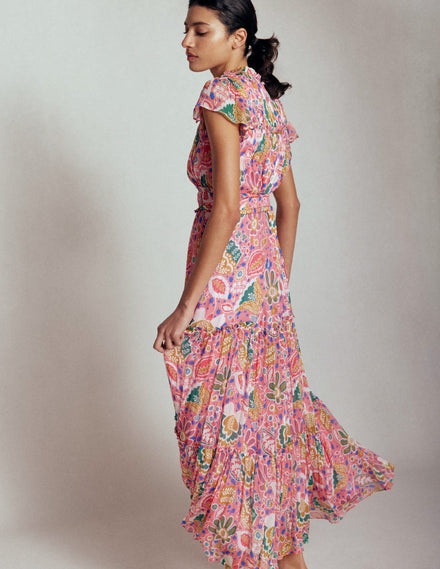Sleeveless Ruffle Dress-Multi, Flourishing Blooms