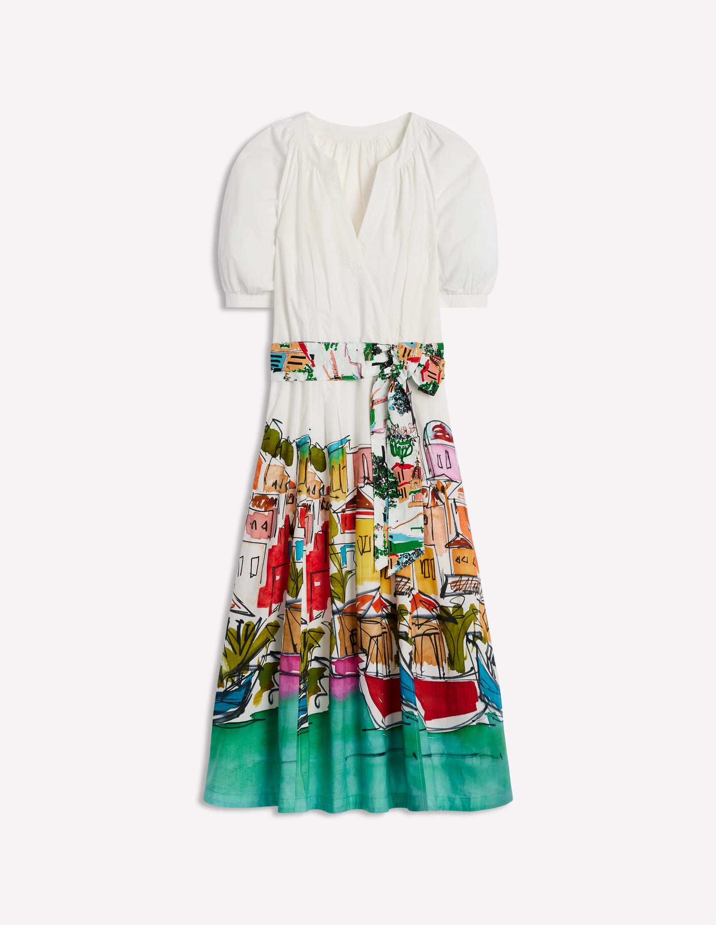 Bria Puff Sleeve Midi Dress-Multi, Rainbow Village