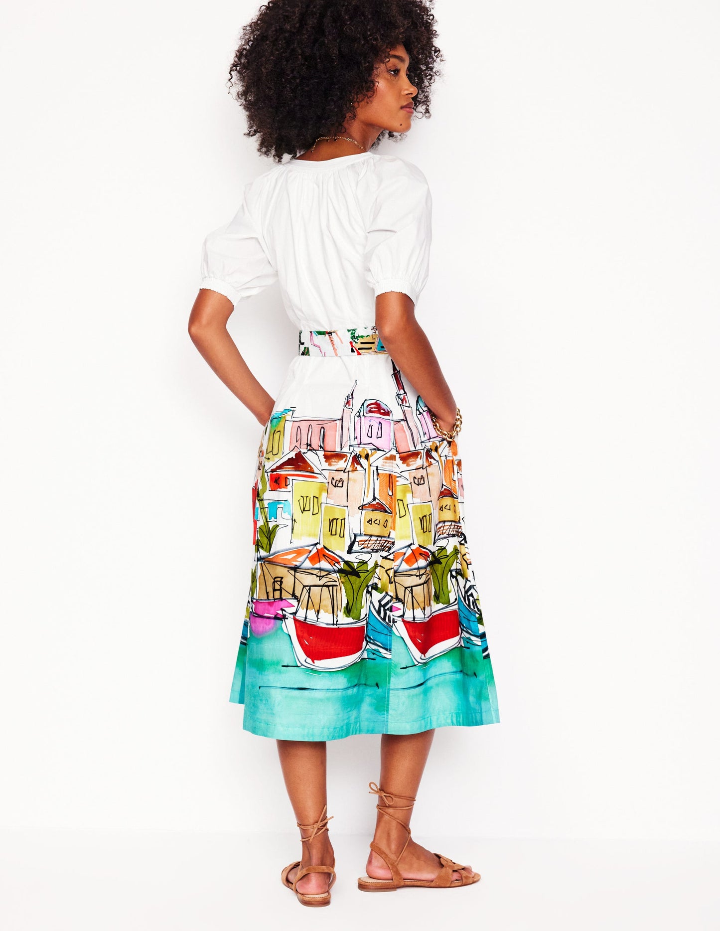 Bria Puff Sleeve Midi Dress-Multi, Rainbow Village