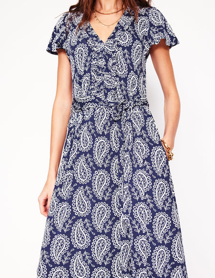 Nicola Jersey Tea Dress-French Navy,  Paisley Heart