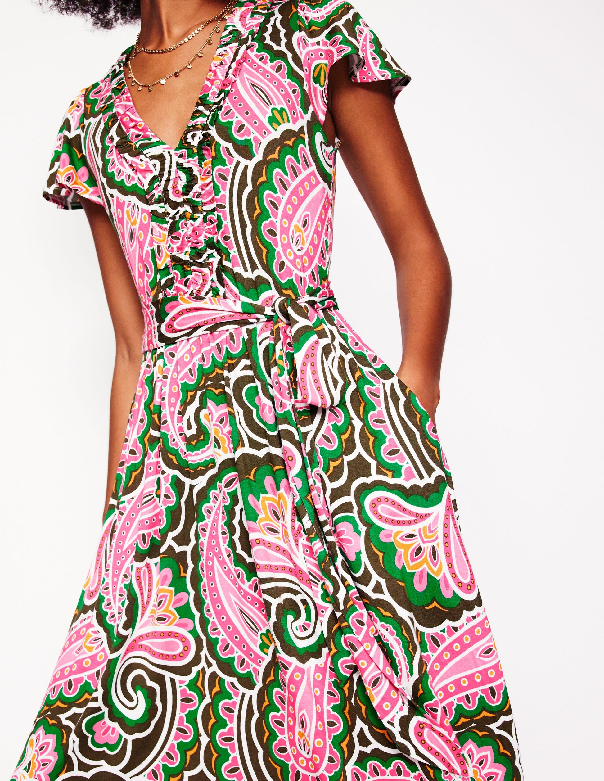 Nicola Jersey Tea Dress-Multi, Scallop Paisley-2