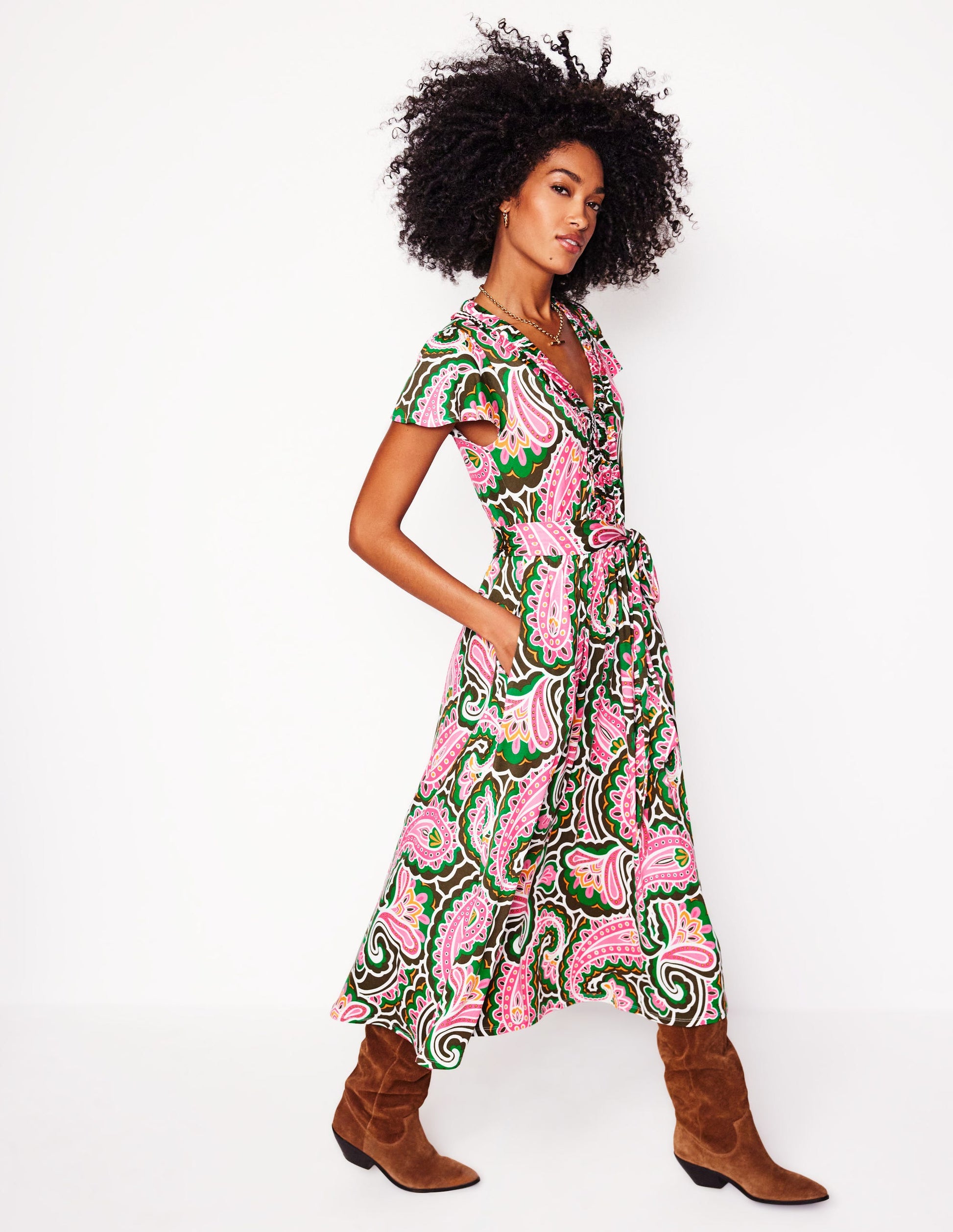 Nicola Jersey Tea Dress-Multi, Scallop Paisley | Boden Global Nicola Jersey Tea Dress-Multi, Scallop Paisley | Boden Global