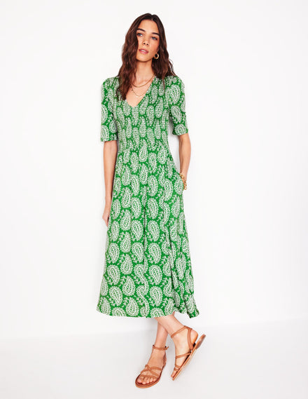 Bethany Smocked Jersey Dress-Paradise Green, Paisley Heart