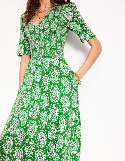 Bethany Smocked Jersey Dress-Paradise Green, Paisley Heart-2
