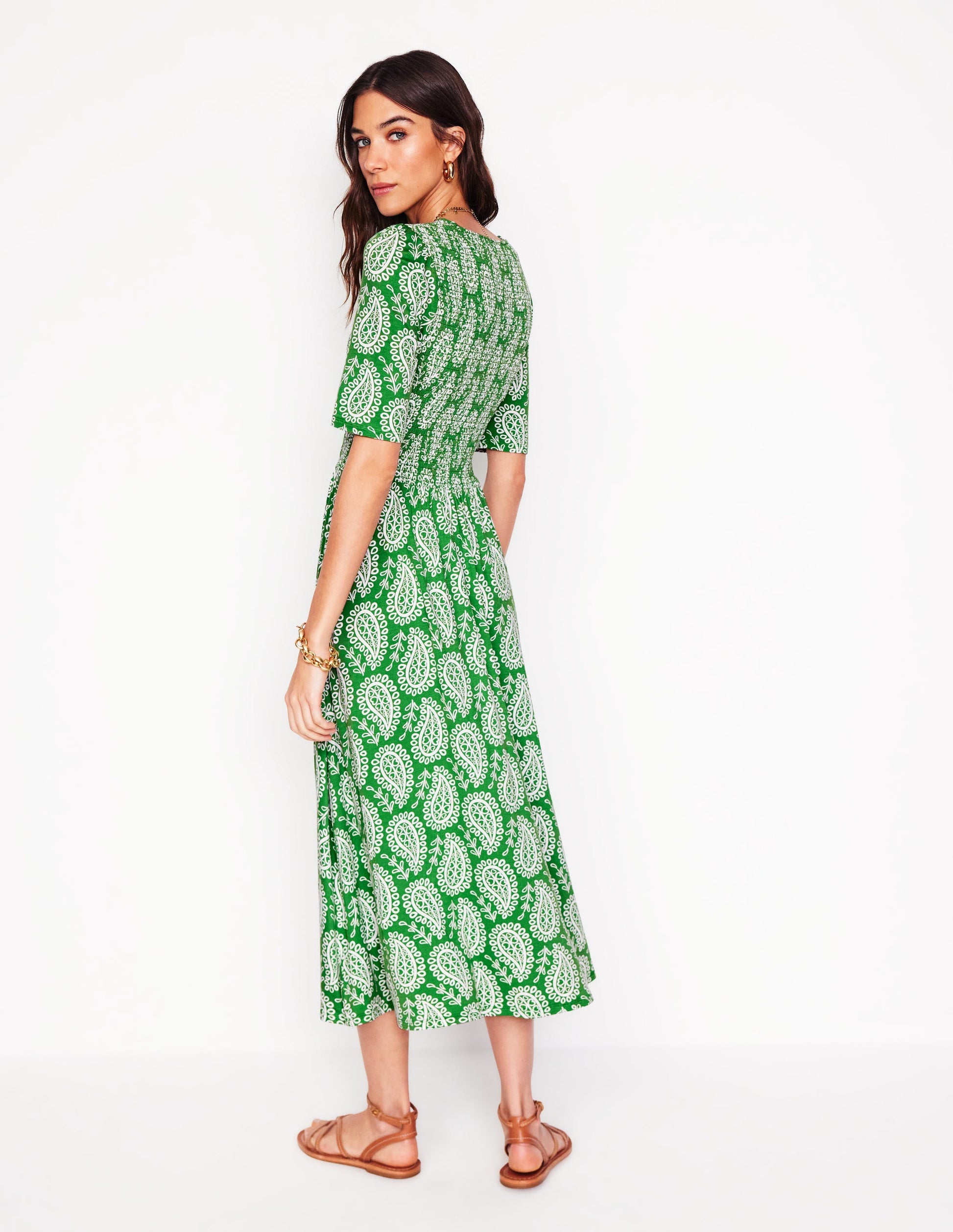 Bethany Smocked Jersey Dress-Paradise Green, Paisley Heart-4