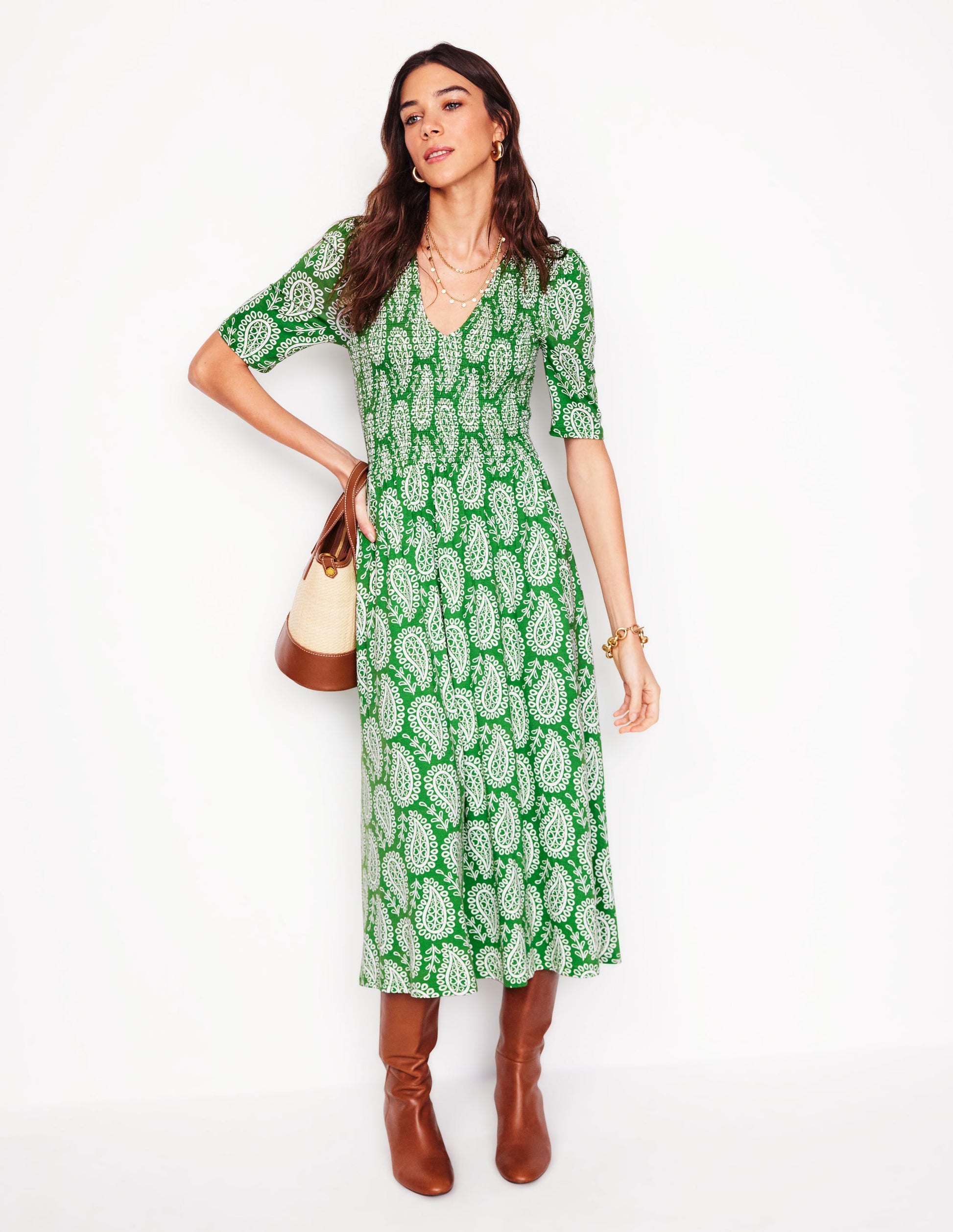 Bethany Smocked Jersey Dress-Paradise Green, Paisley Heart-5