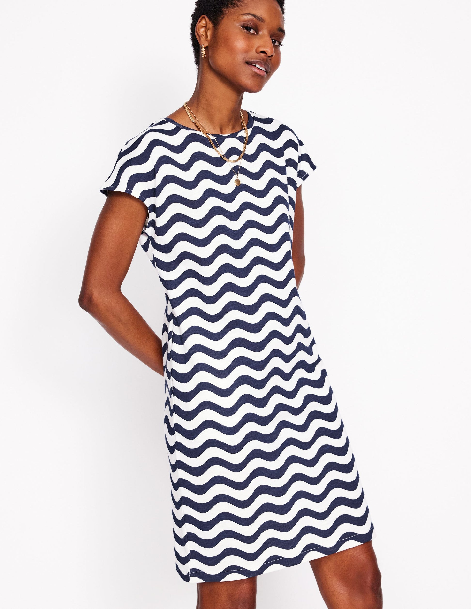 Leah Jersey T-shirt Dress-French Navy, Mono Wave-1