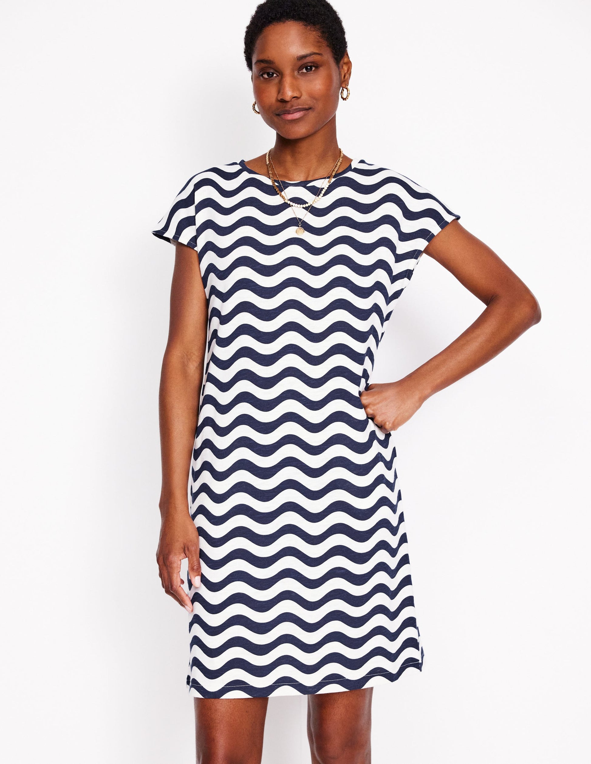 Leah Jersey T-shirt Dress-French Navy, Mono Wave-4