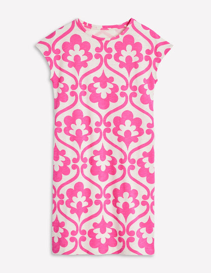 Leah Jersey T-shirt Dress-Carmine Rose, Ivy Trellis-5