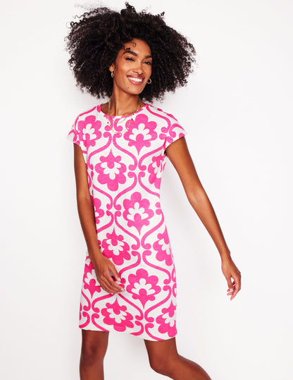 Leah Jersey T-shirt Dress-Carmine Rose, Ivy Trellis-4