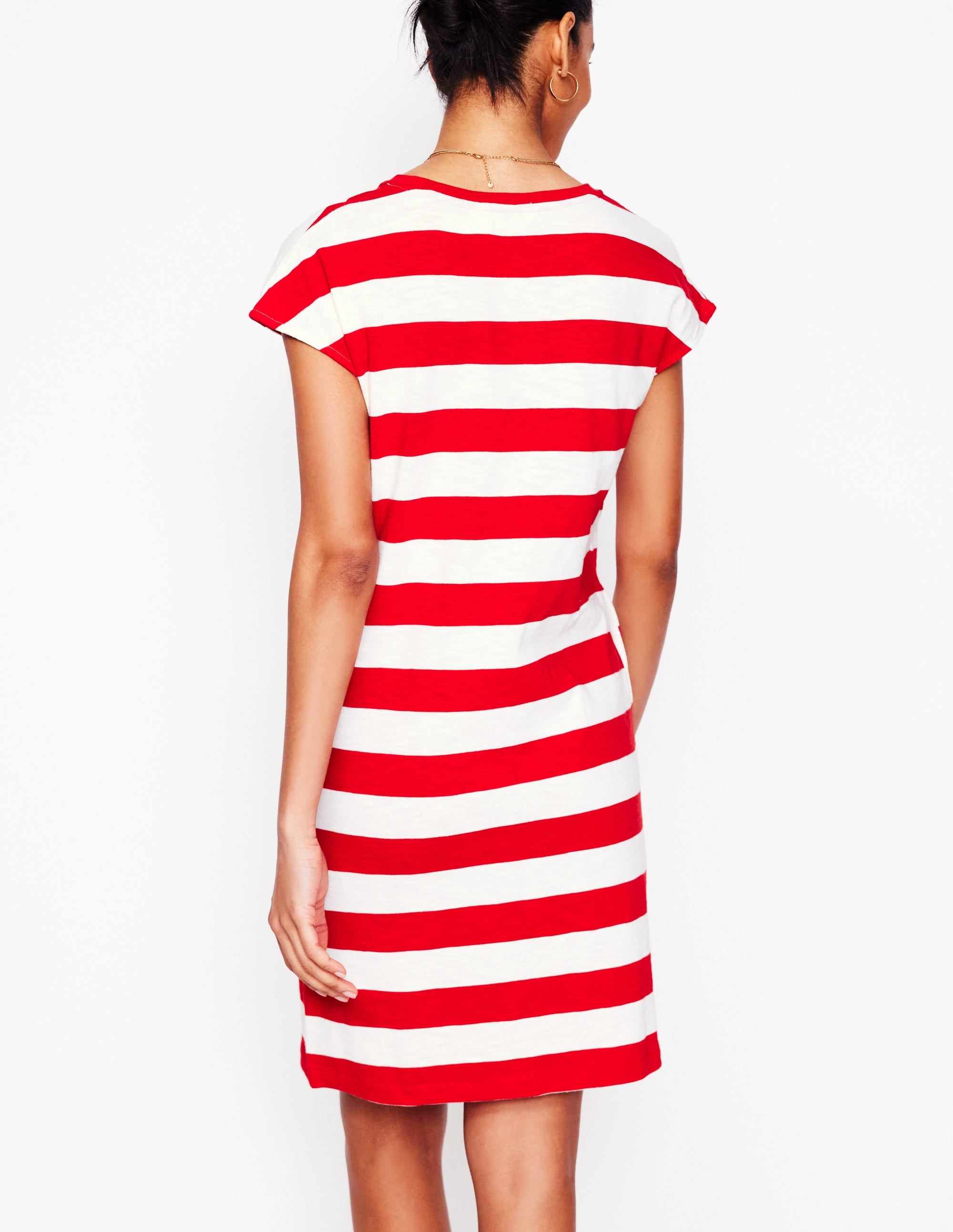 Leah Jersey T-shirt Dress-Poppy Red, White Stripe - Image 3