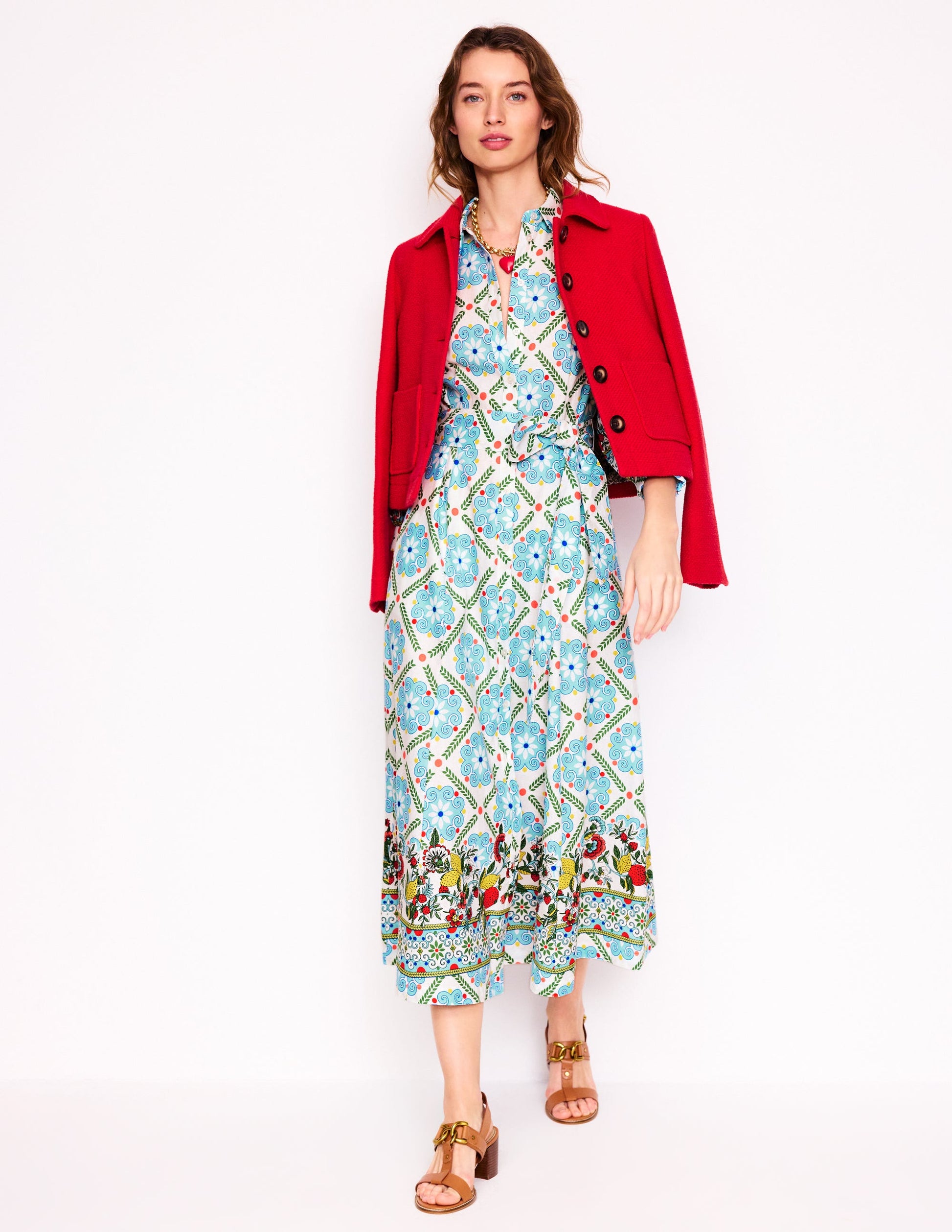 Clara Linen Blend Shirt Dress-Multi, Citrus Vine Tile | Boden Global Clara Linen Blend Shirt Dress-Multi, Citrus Vine Tile | Boden Global