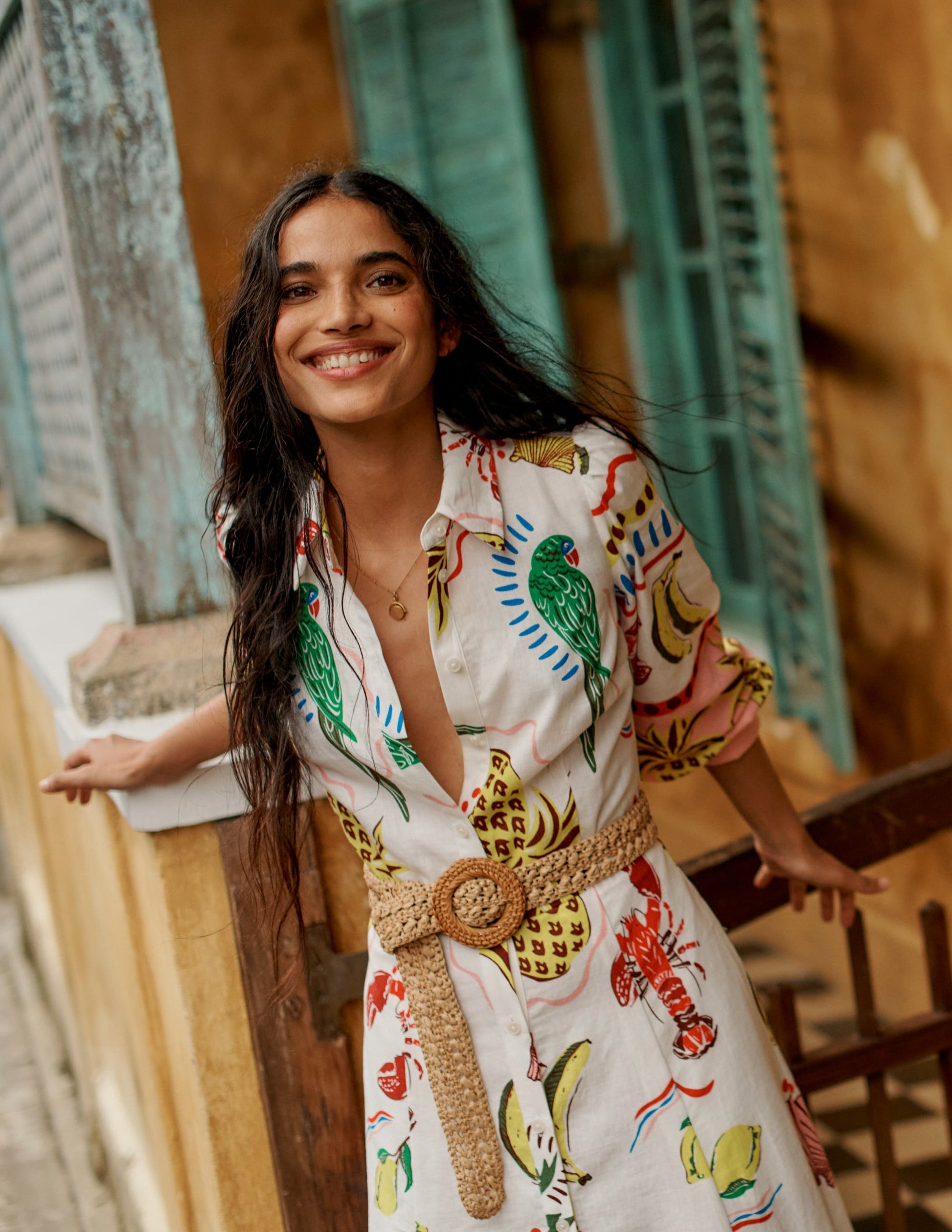 Clara Linen Blend Shirt Dress-Multi, Tropical Bonanza | Boden Global Clara Linen Blend Shirt Dress-Multi, Tropical Bonanza | Boden Global