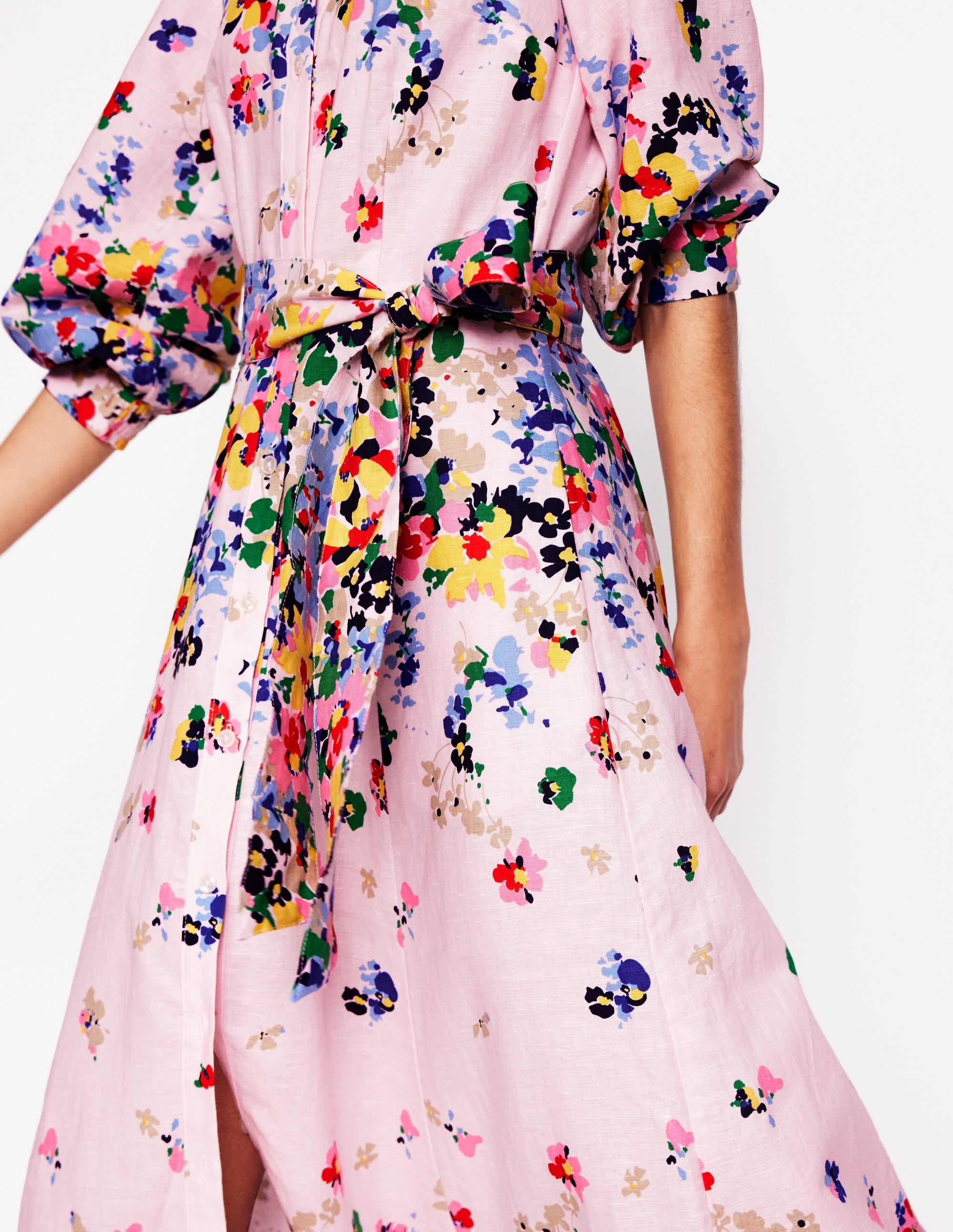 Clara Linen Blend Shirt Dress-Chalk Pink, Painterly Cluster - Image 2