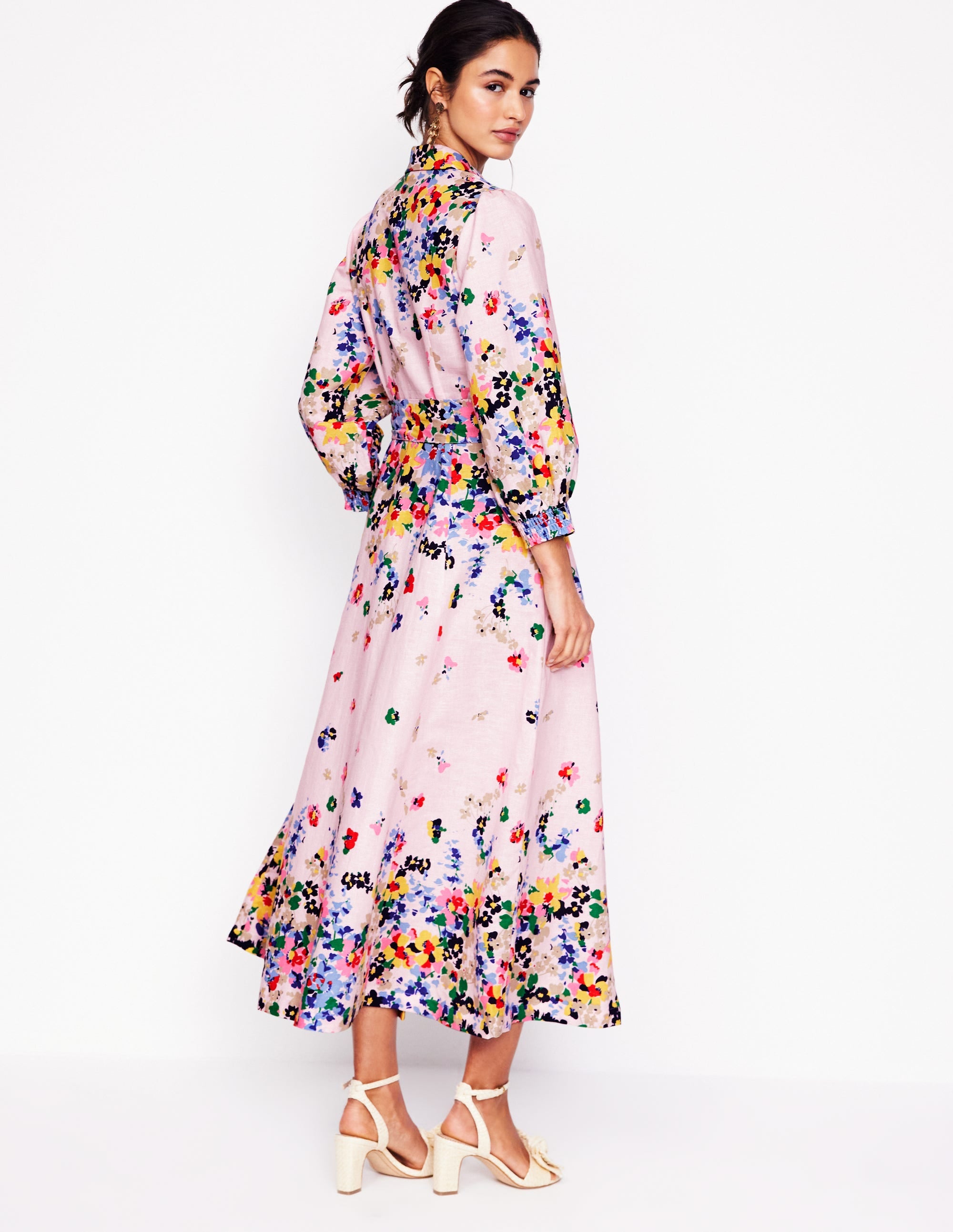 Clara Linen Blend Shirt Dress-Chalk Pink, Painterly Cluster - Image 3
