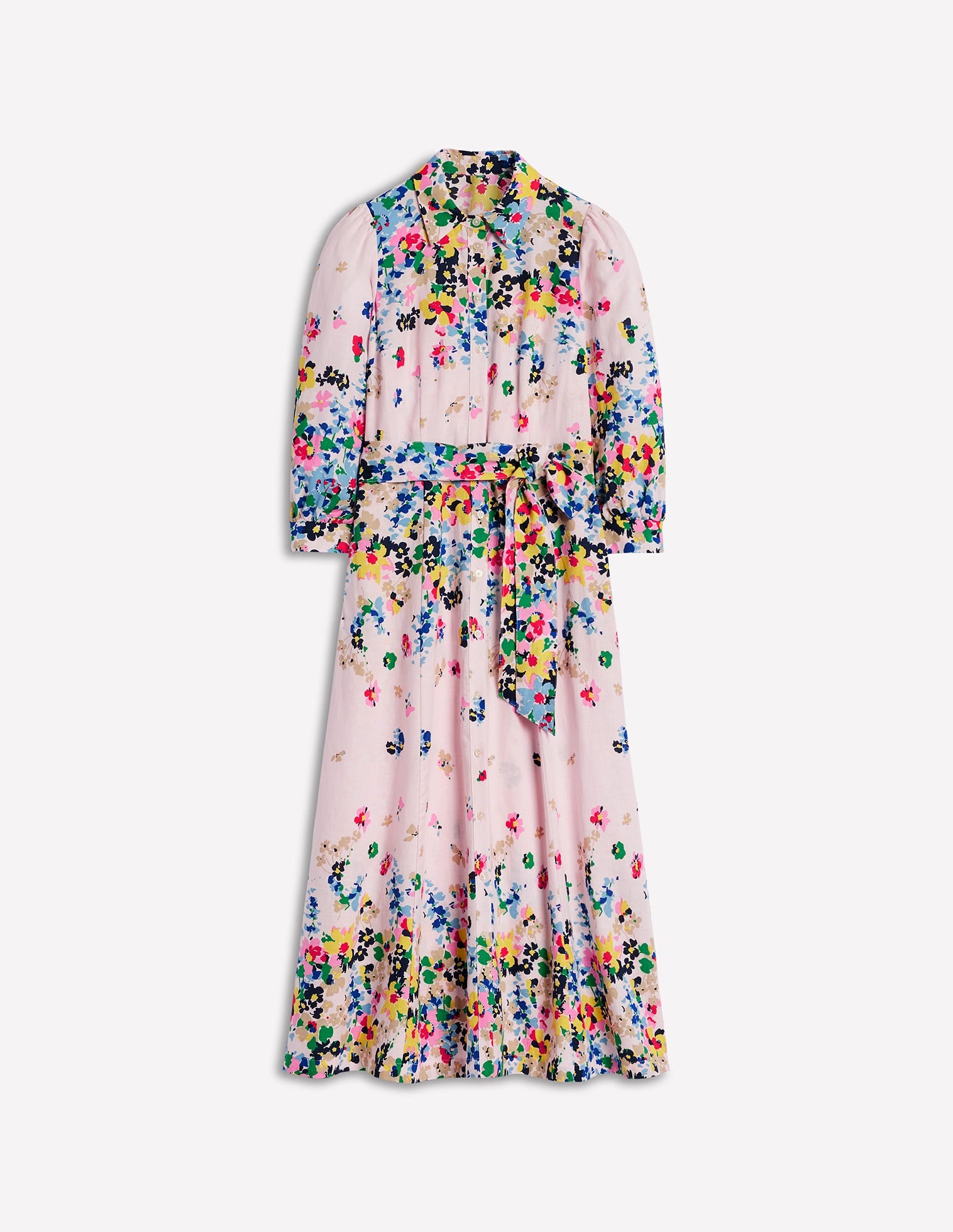 Clara Linen Blend Shirt Dress-Chalk Pink, Painterly Cluster - Image 7