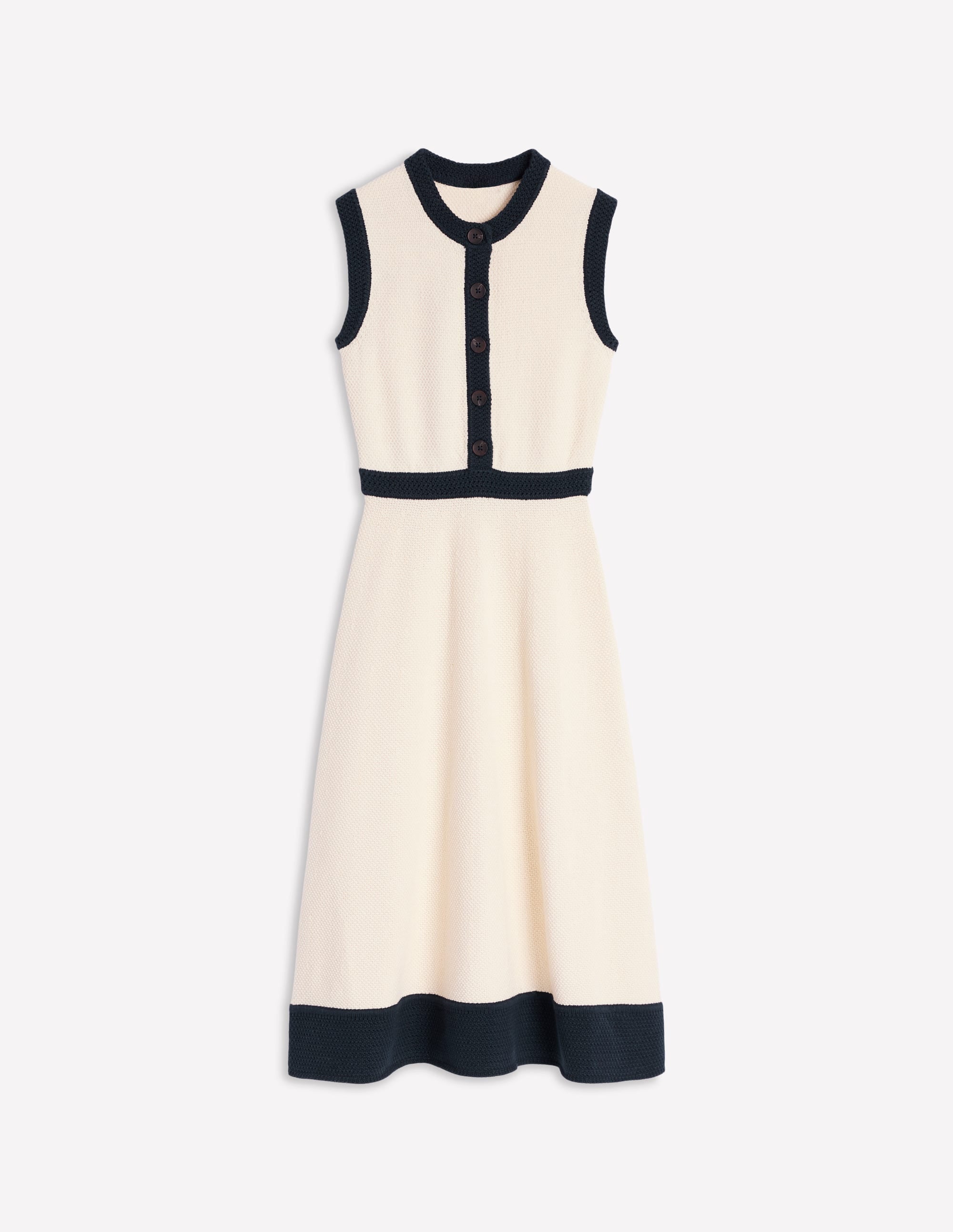 Crochet Trim Knitted Dress-Ivory, Navy - Image 5