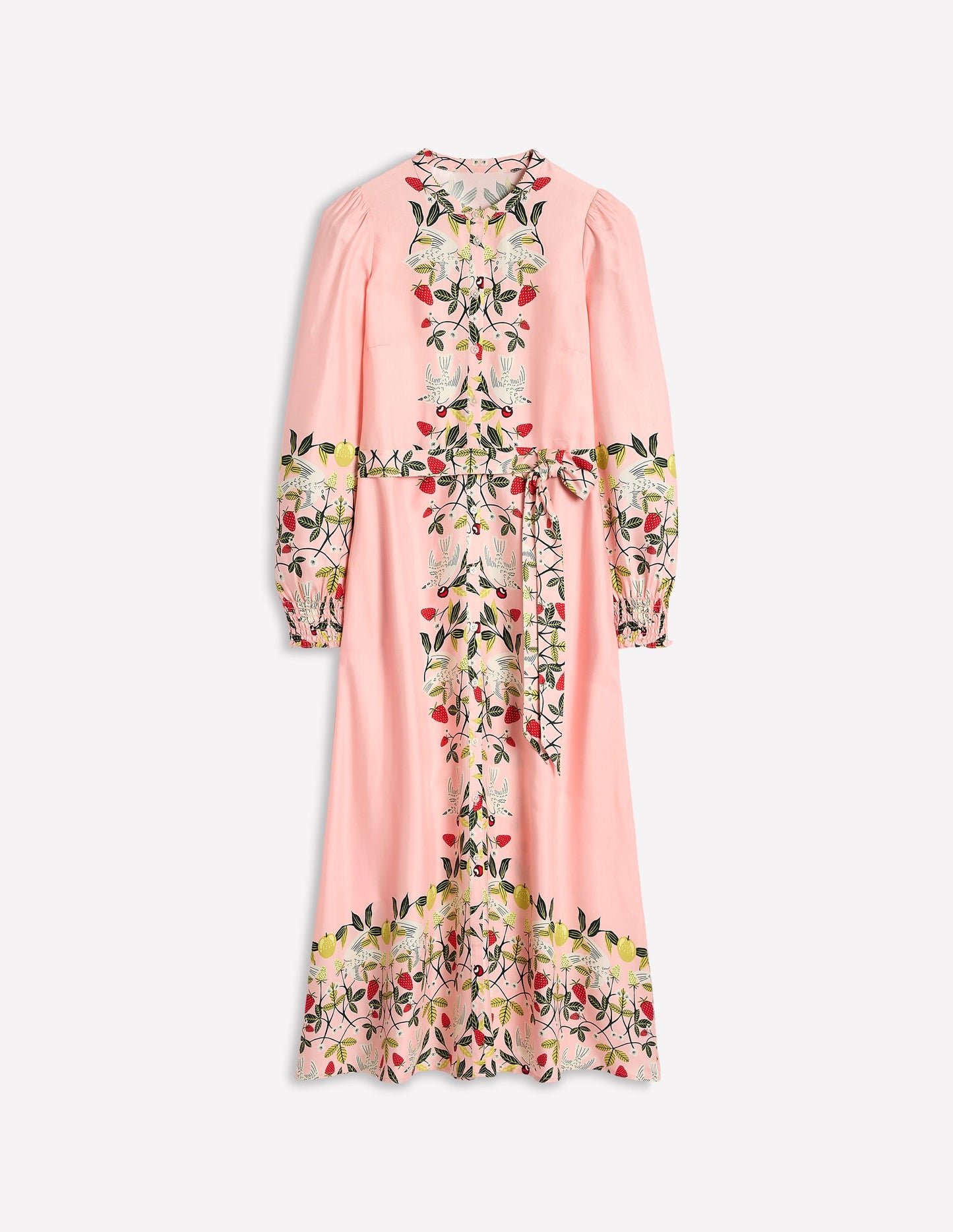 Ruby Collarless Shirt Dress-Pink, Bird Paradise