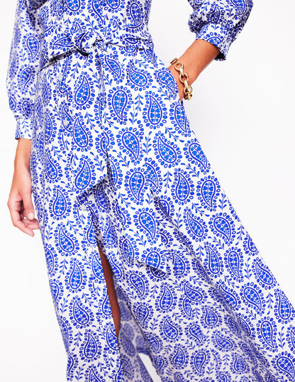 Clara Cotton Shirt Dress-Bright Blue, Paisley Heart