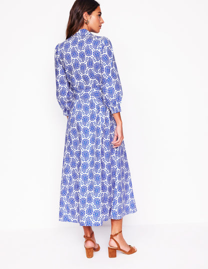 Clara Cotton Shirt Dress-Bright Blue, Paisley Heart