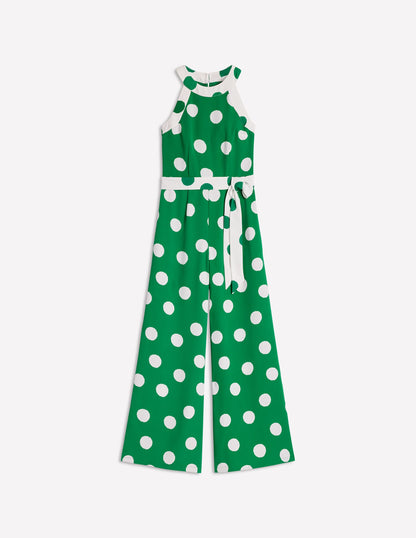 Colourblock Halter Jumpsuit-Rich Emerald, Abstract Dot