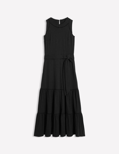 Mila Trim Tiered Jersey Dress-Black