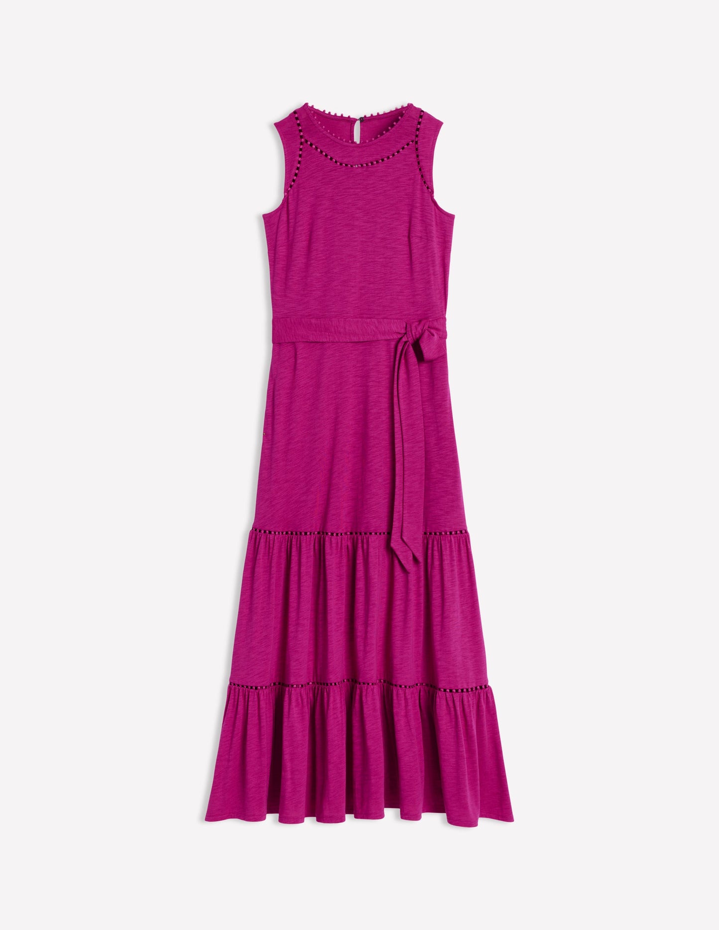 Mila Trim Tiered Jersey Dress-Fuschia