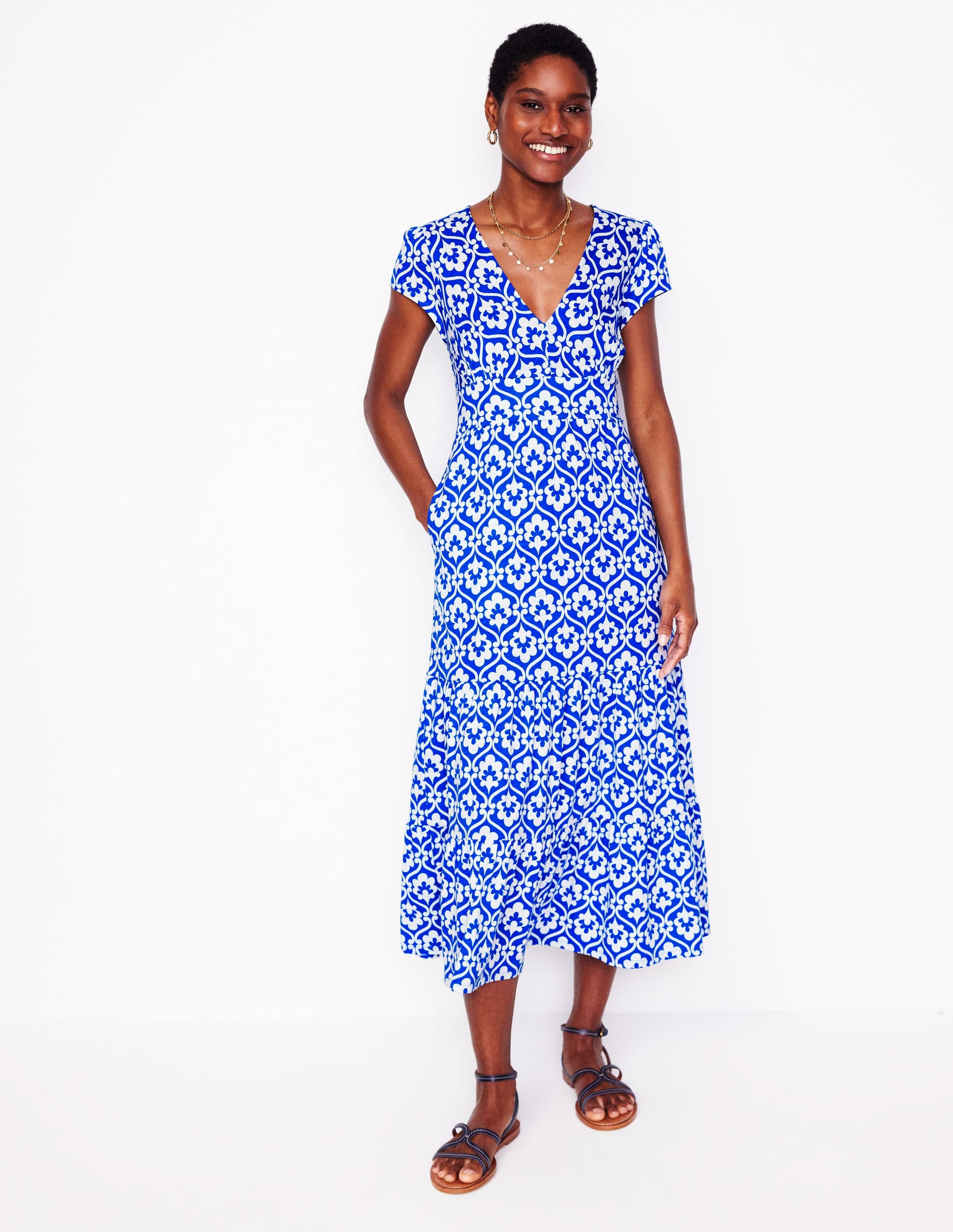 Eloise Tiered Jersey Dress-Gallery Blue, Ivy Trellis | Boden Global Eloise Tiered Jersey Dress-Gallery Blue, Ivy Trellis | Boden Global