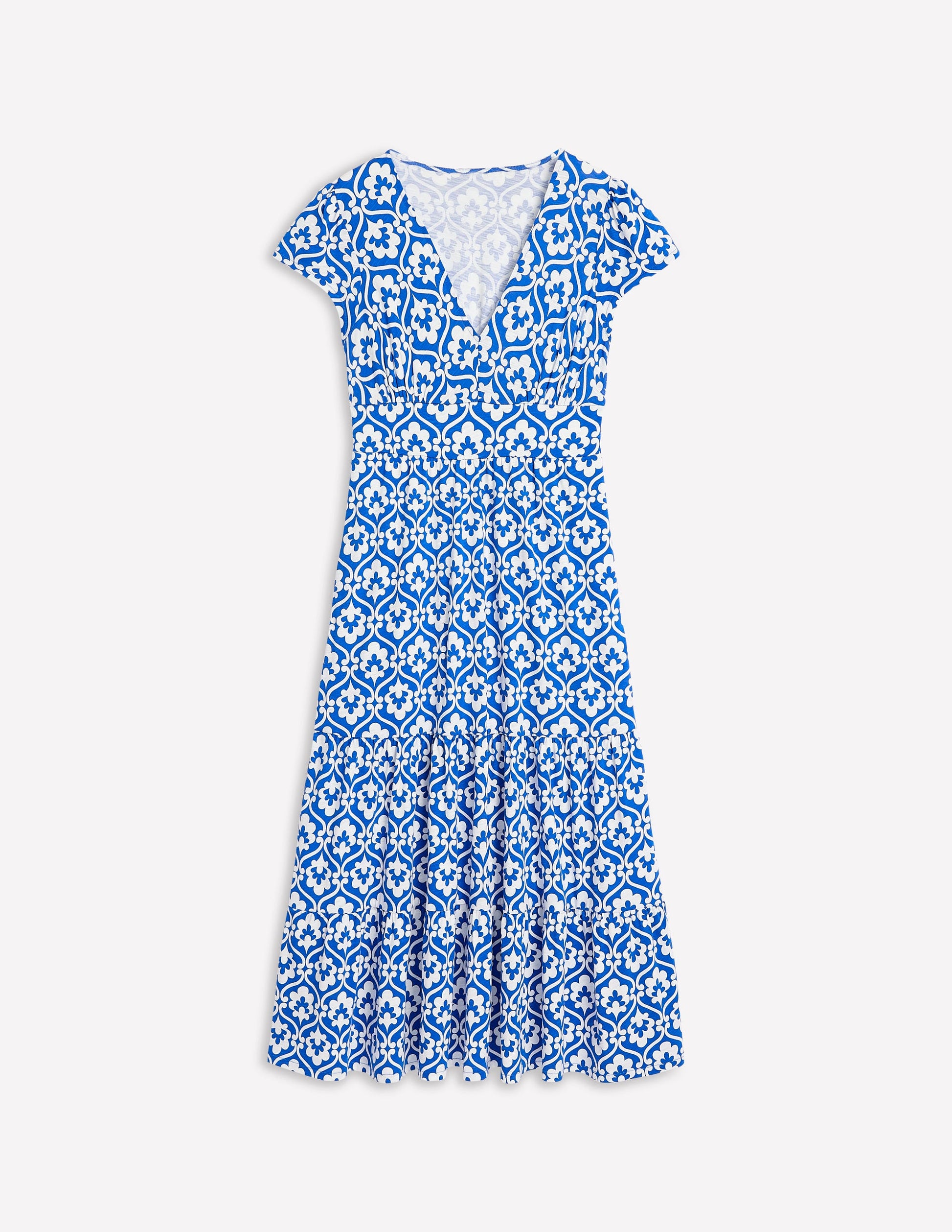 Eloise Tiered Jersey Dress-Gallery Blue, Ivy Trellis-5