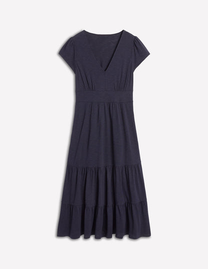 Eloise Tiered Jersey Dress-Navy-5