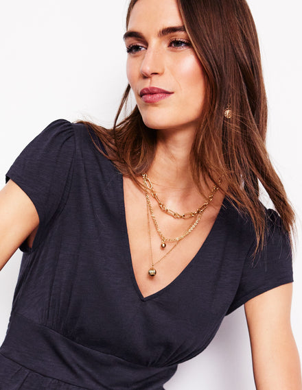 Eloise Tiered Jersey Dress-Navy