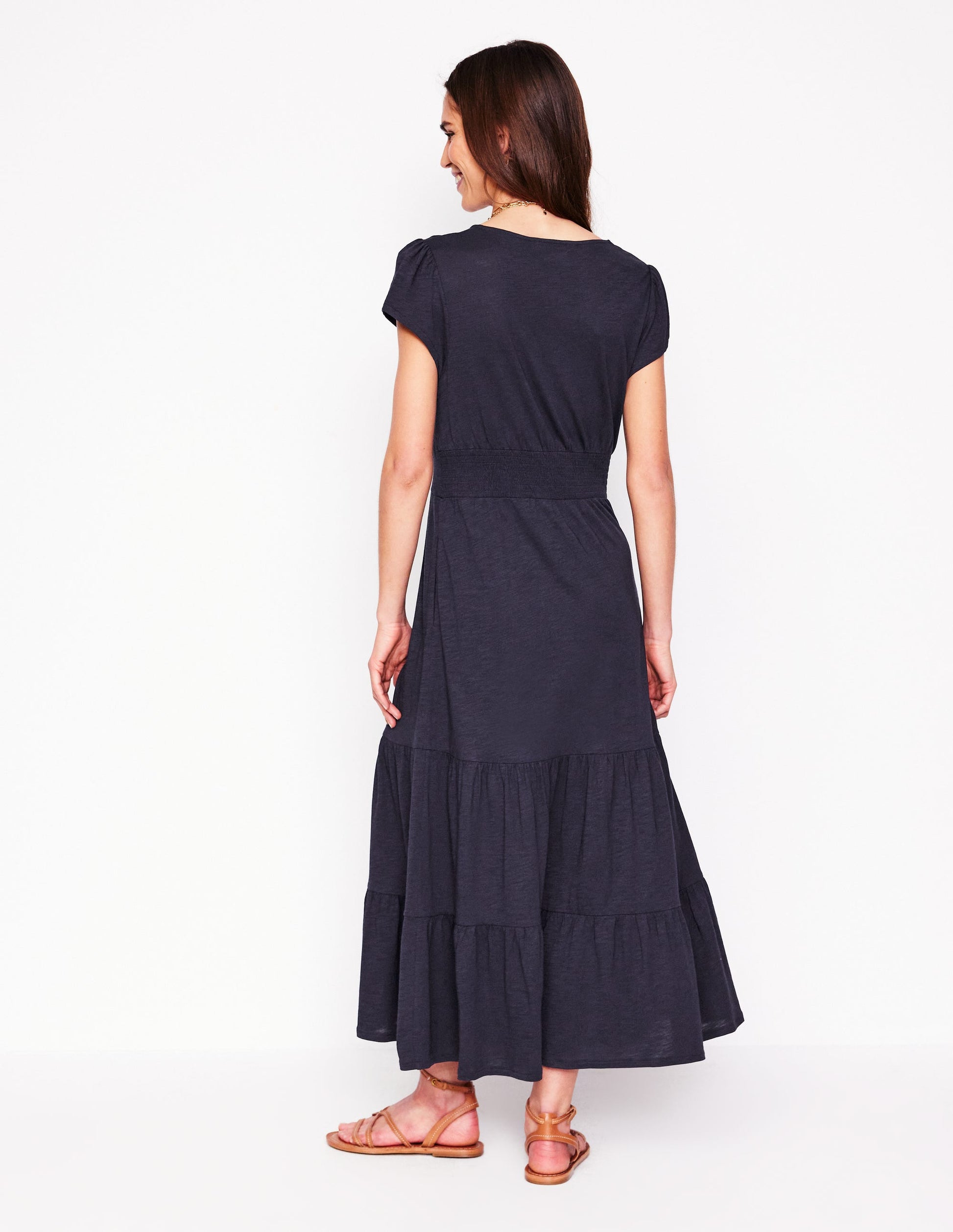 Eloise Tiered Jersey Dress-Navy-3