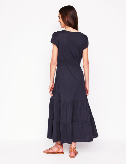 Eloise Tiered Jersey Dress-Navy-3