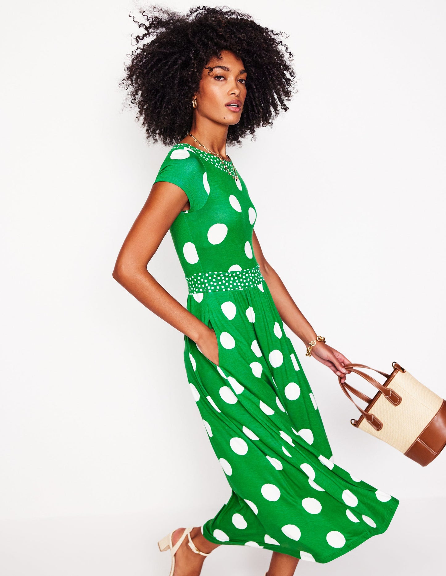 Melanie Jersey Midi Dress-Rich Emerald, Abstract Dot