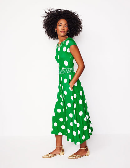 Melanie Jersey Midi Dress-Rich Emerald, Abstract Dot