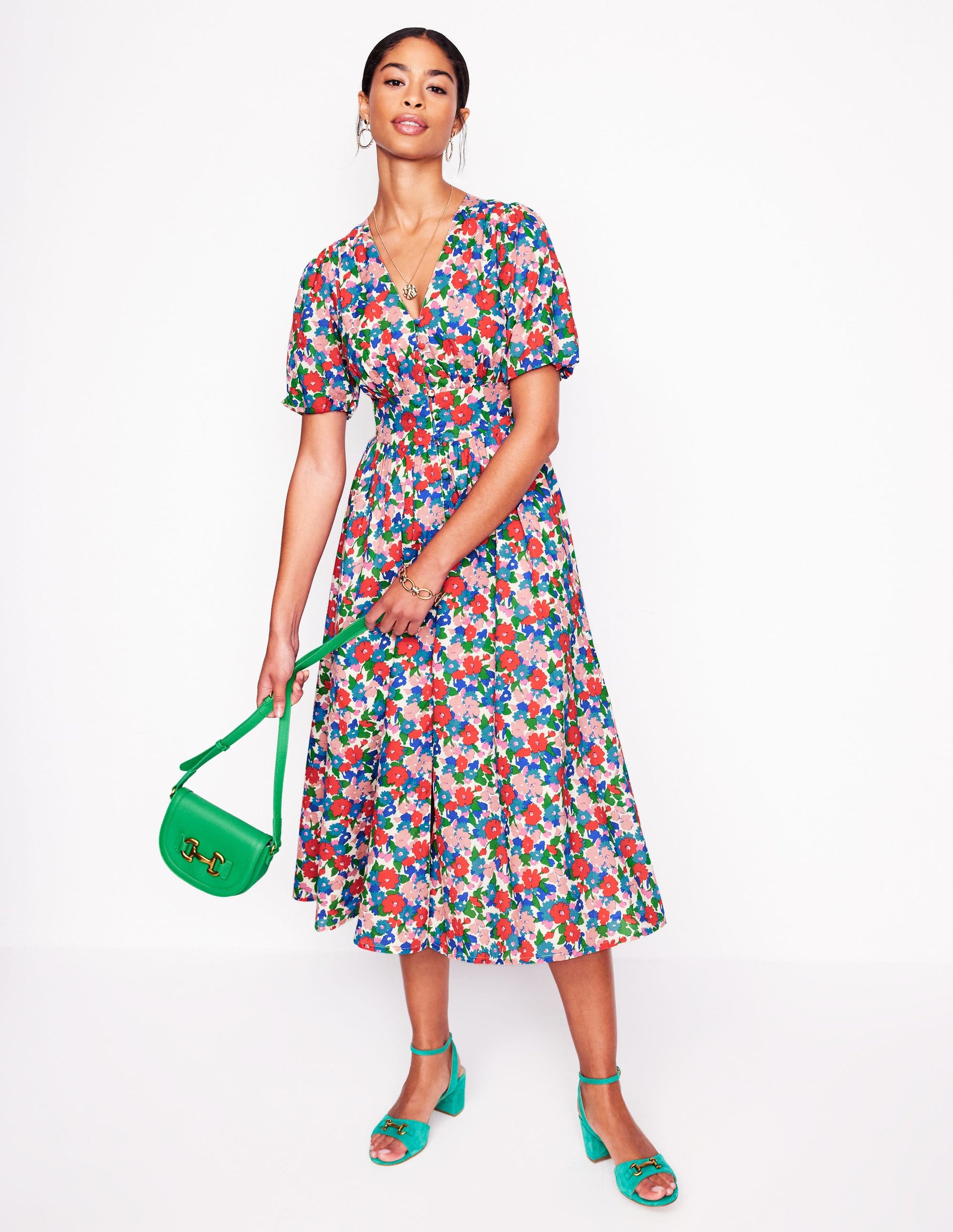 Lillian Cotton Midi Dress-Multi, Painterly Meadow-1