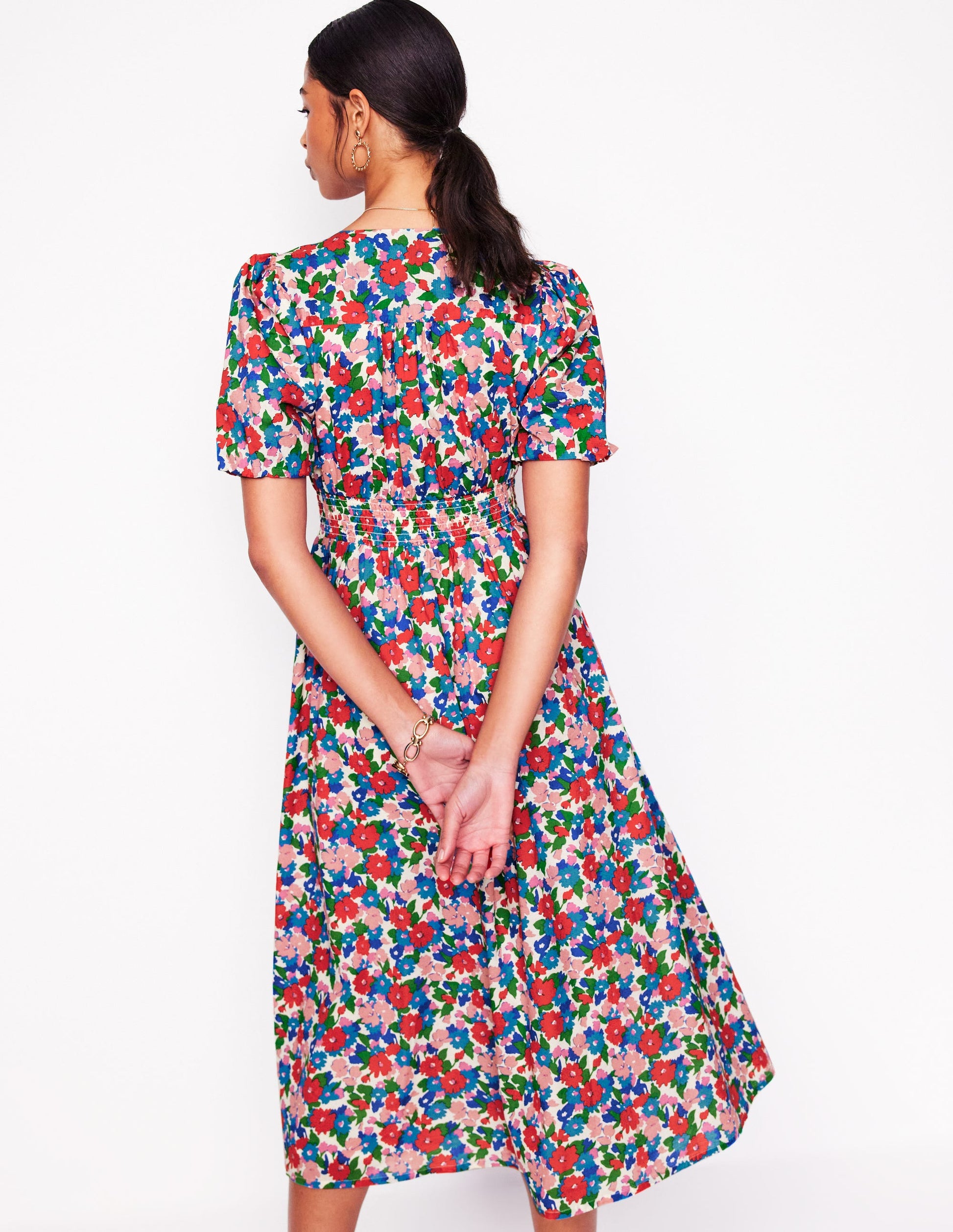 Lillian Cotton Midi Dress-Multi, Painterly Meadow-3