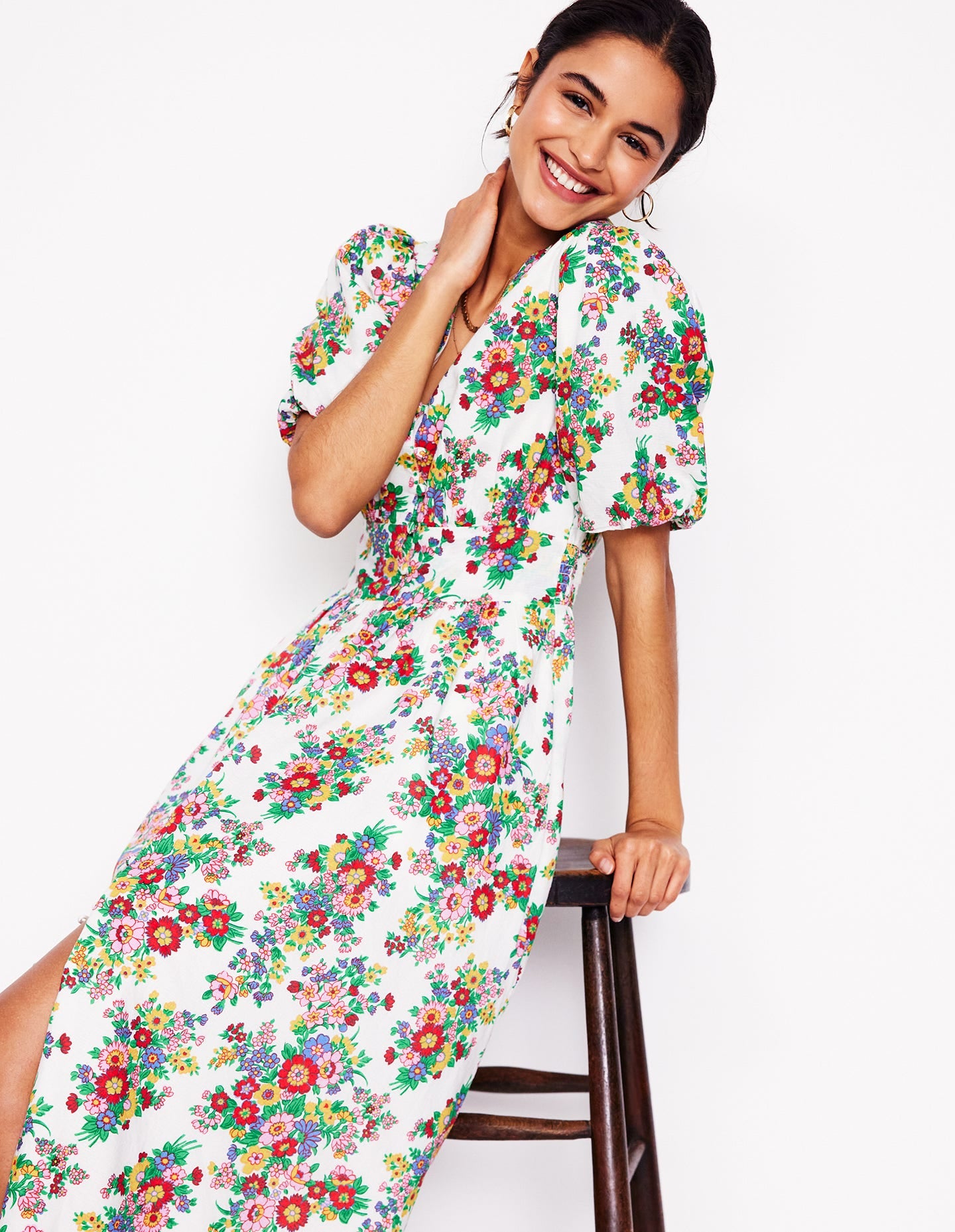 Lillian Cotton Midi Dress-Multi, Bouquet Cluster - Image 5